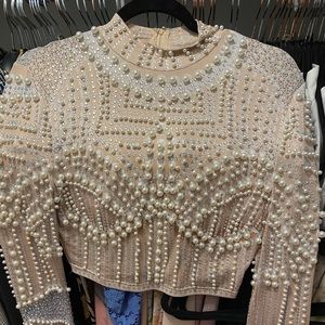 Pearled long sleeve top